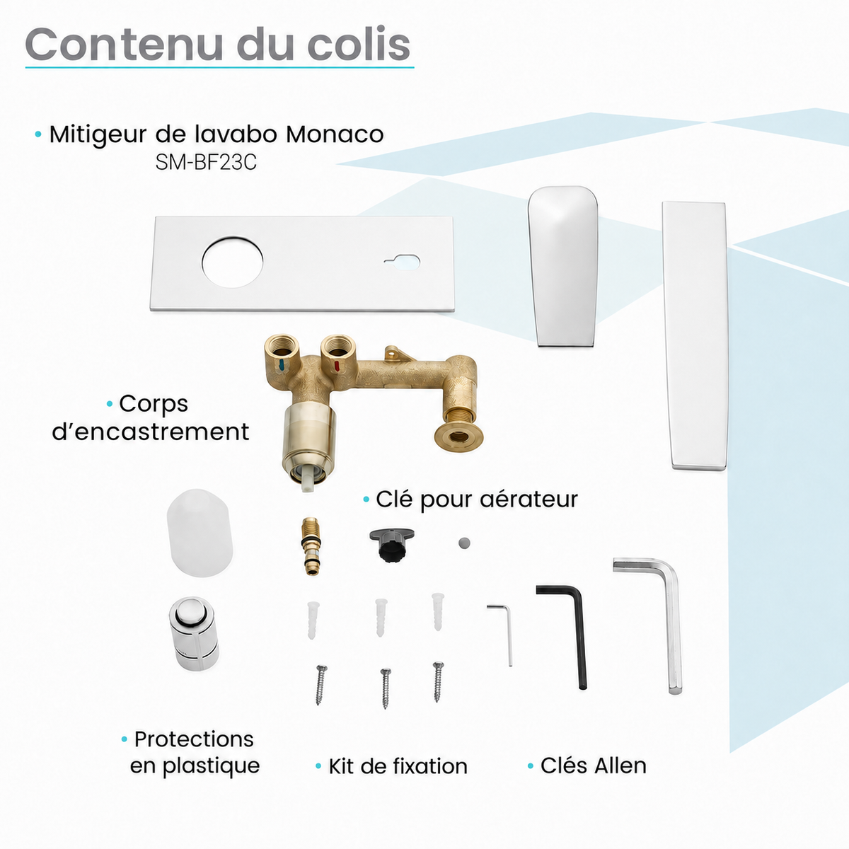 Monaco monocommande, mural, mitigeur de lavabo – finition Chrome