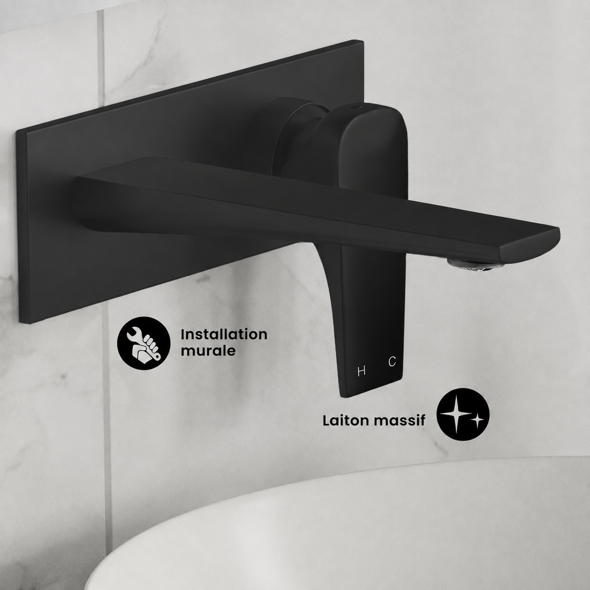 Monaco — Mitigeur de lavabo mural, noir mat