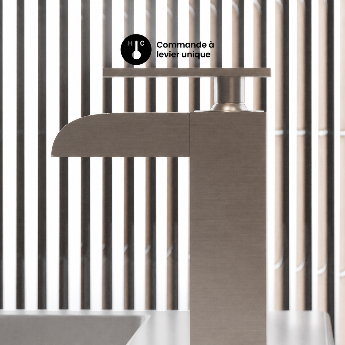 Concorde monotrou, monocommande, Waterfall mitigeur de lavabo – finition nickel brossé