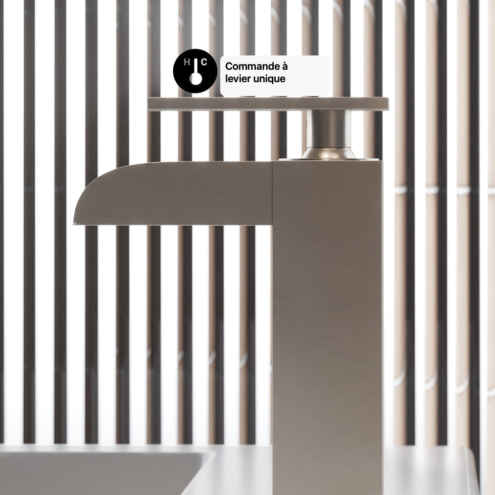 Concorde monotrou, monocommande, Waterfall mitigeur de lavabo – finition nickel brossé