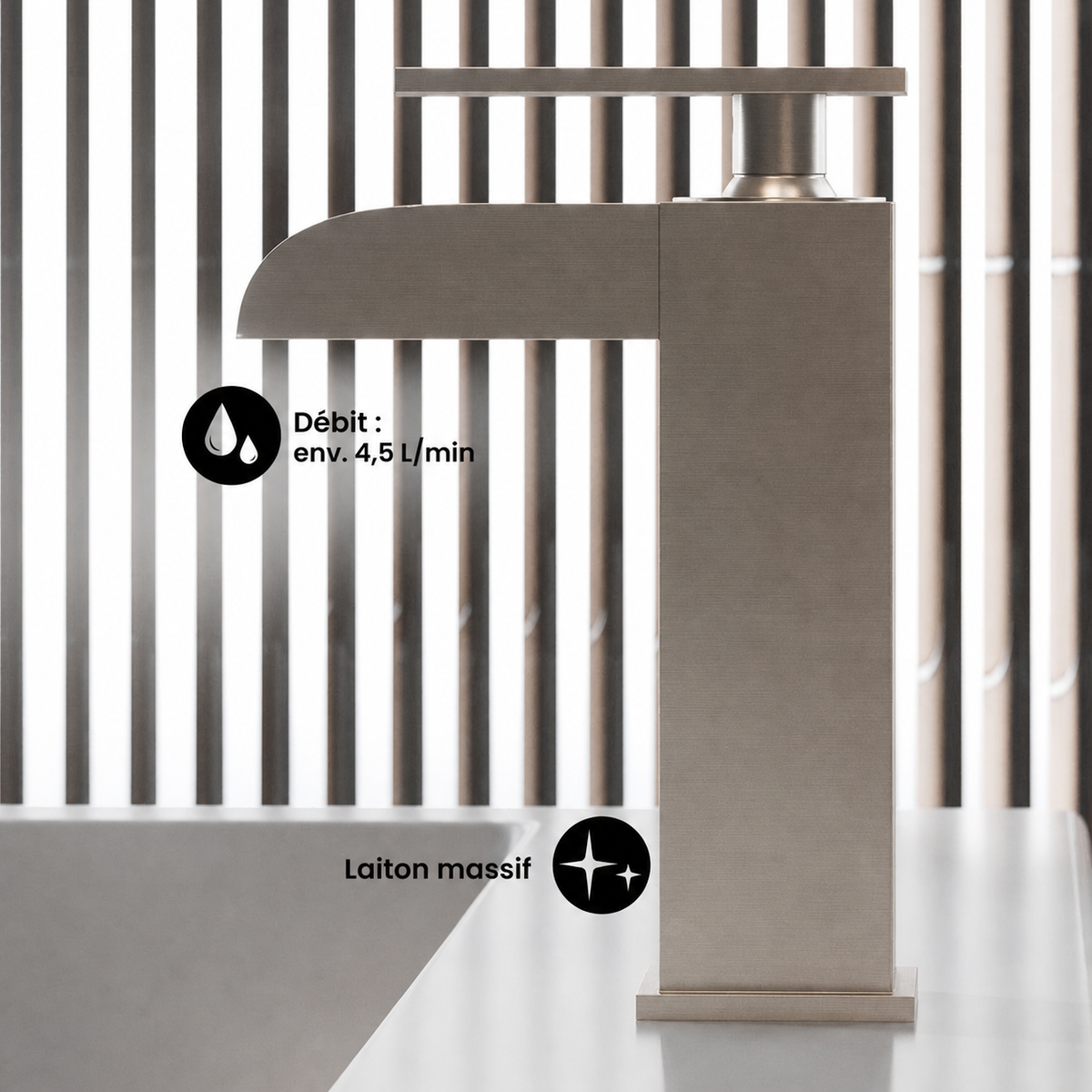 Concorde monotrou, monocommande, Waterfall mitigeur de lavabo – finition nickel brossé