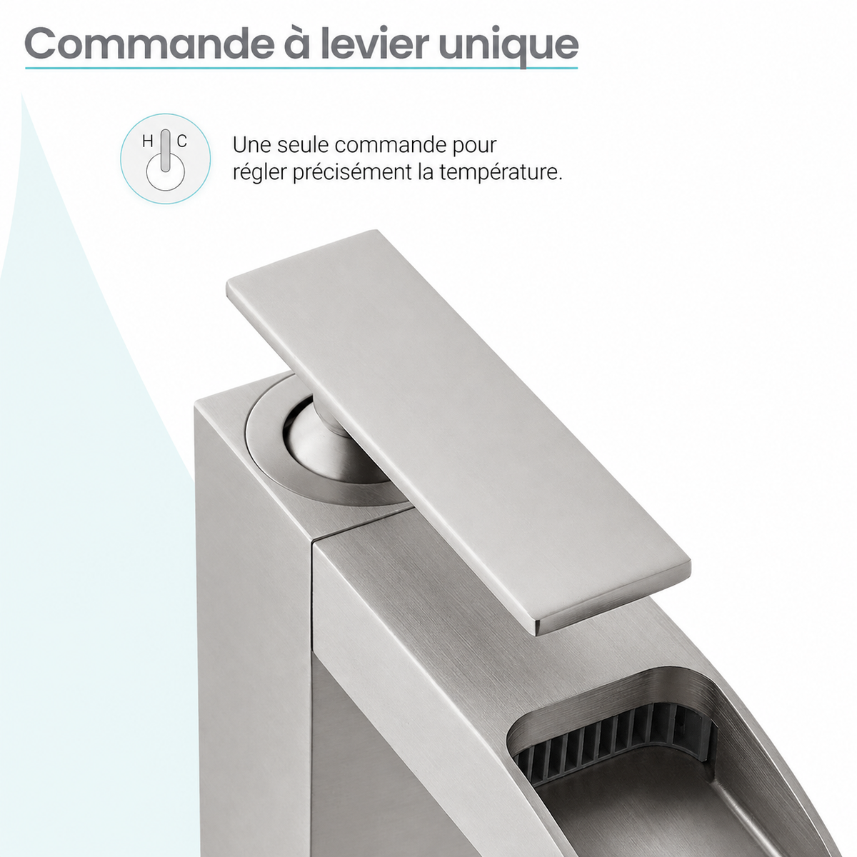 Concorde monotrou, monocommande, Waterfall mitigeur de lavabo – finition nickel brossé