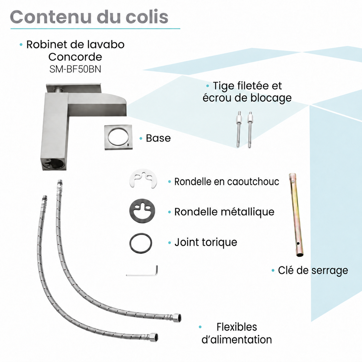 Concorde monotrou, monocommande, Waterfall mitigeur de lavabo – finition nickel brossé