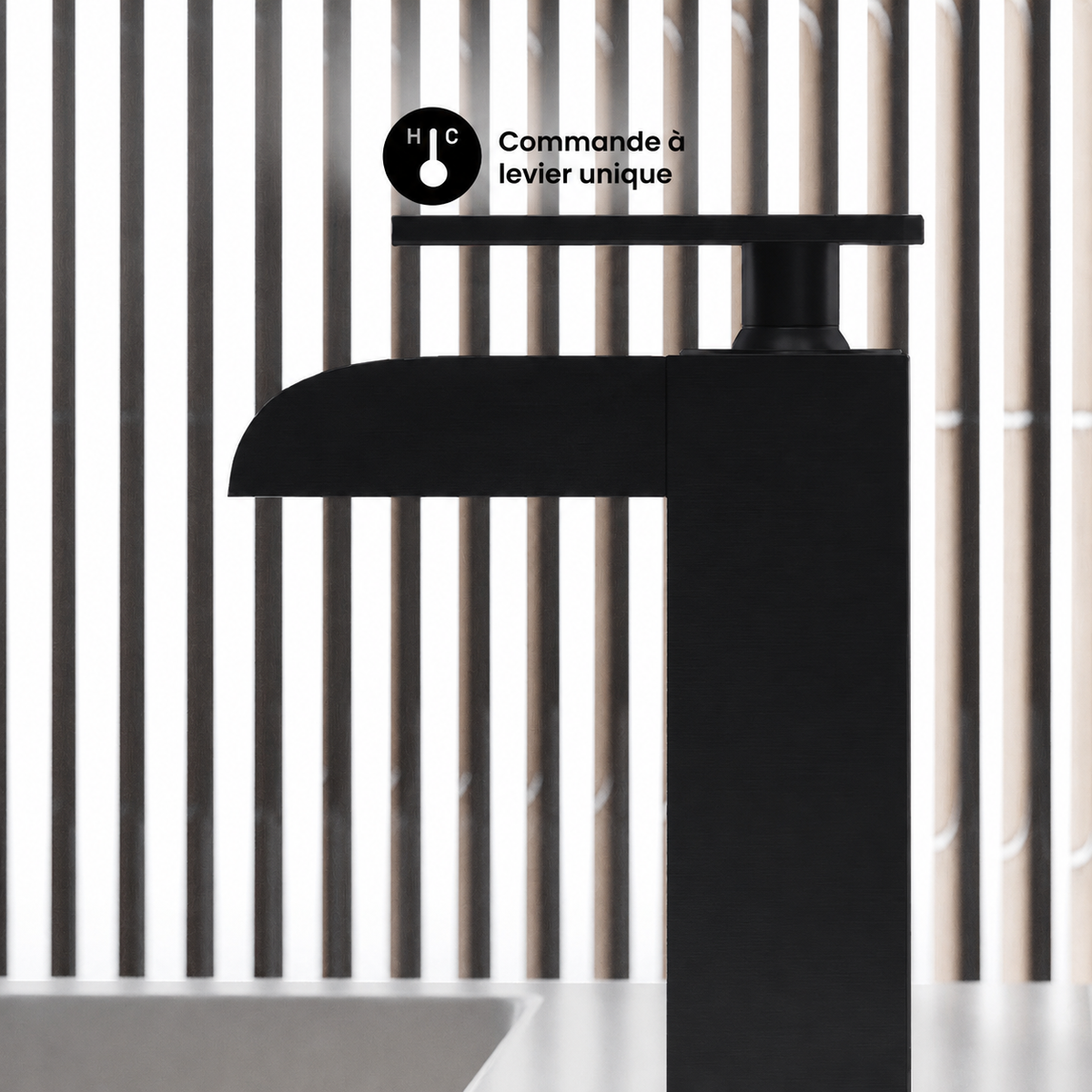 Concorde monotrou, monocommande, Waterfall mitigeur de lavabo – finition noir mat