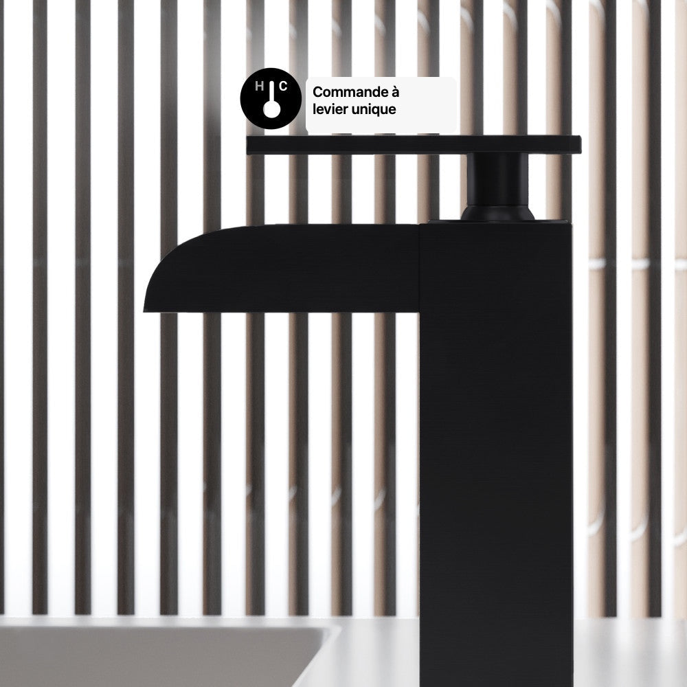 Concorde monotrou, monocommande, Waterfall mitigeur de lavabo – finition noir mat