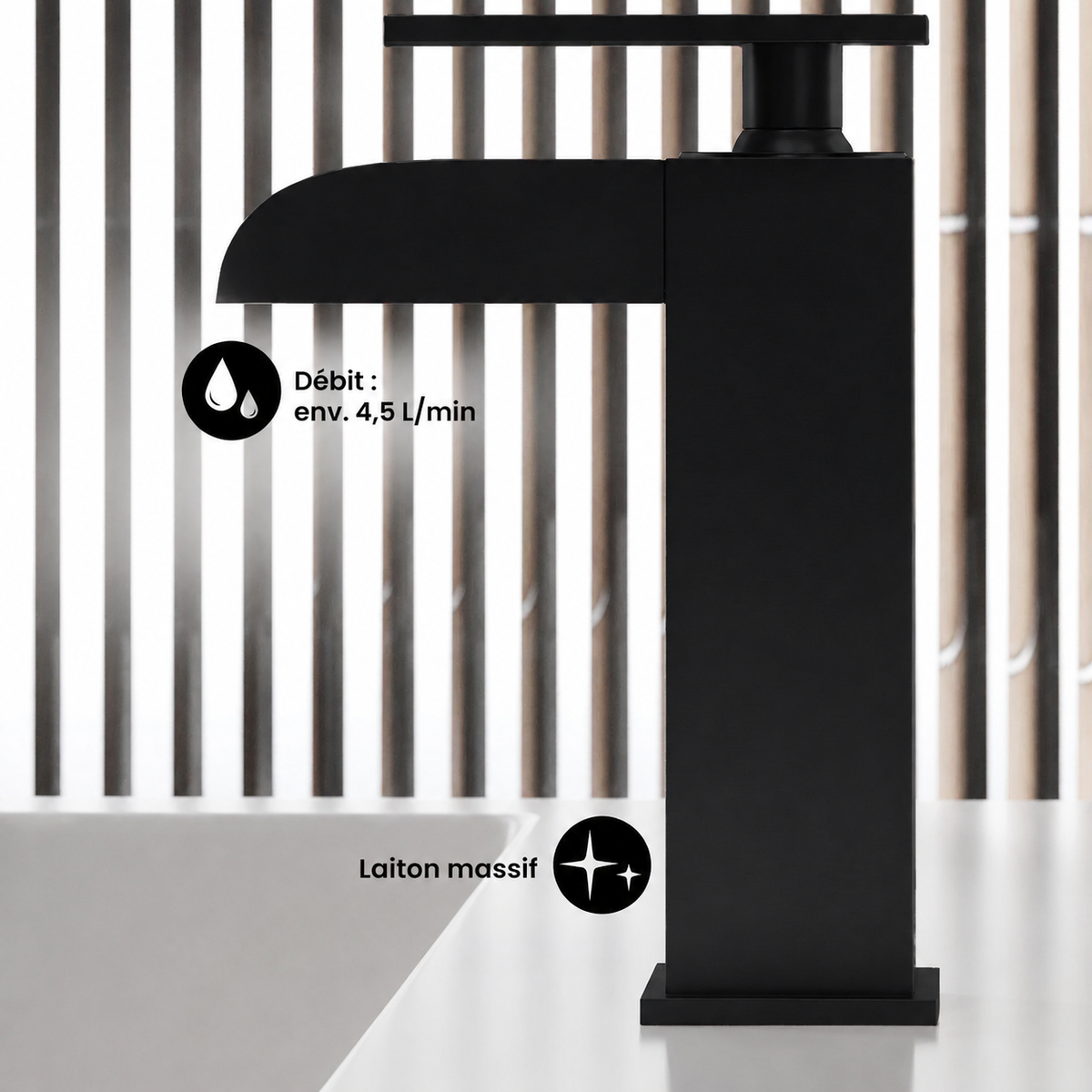 Concorde monotrou, monocommande, Waterfall mitigeur de lavabo – finition noir mat