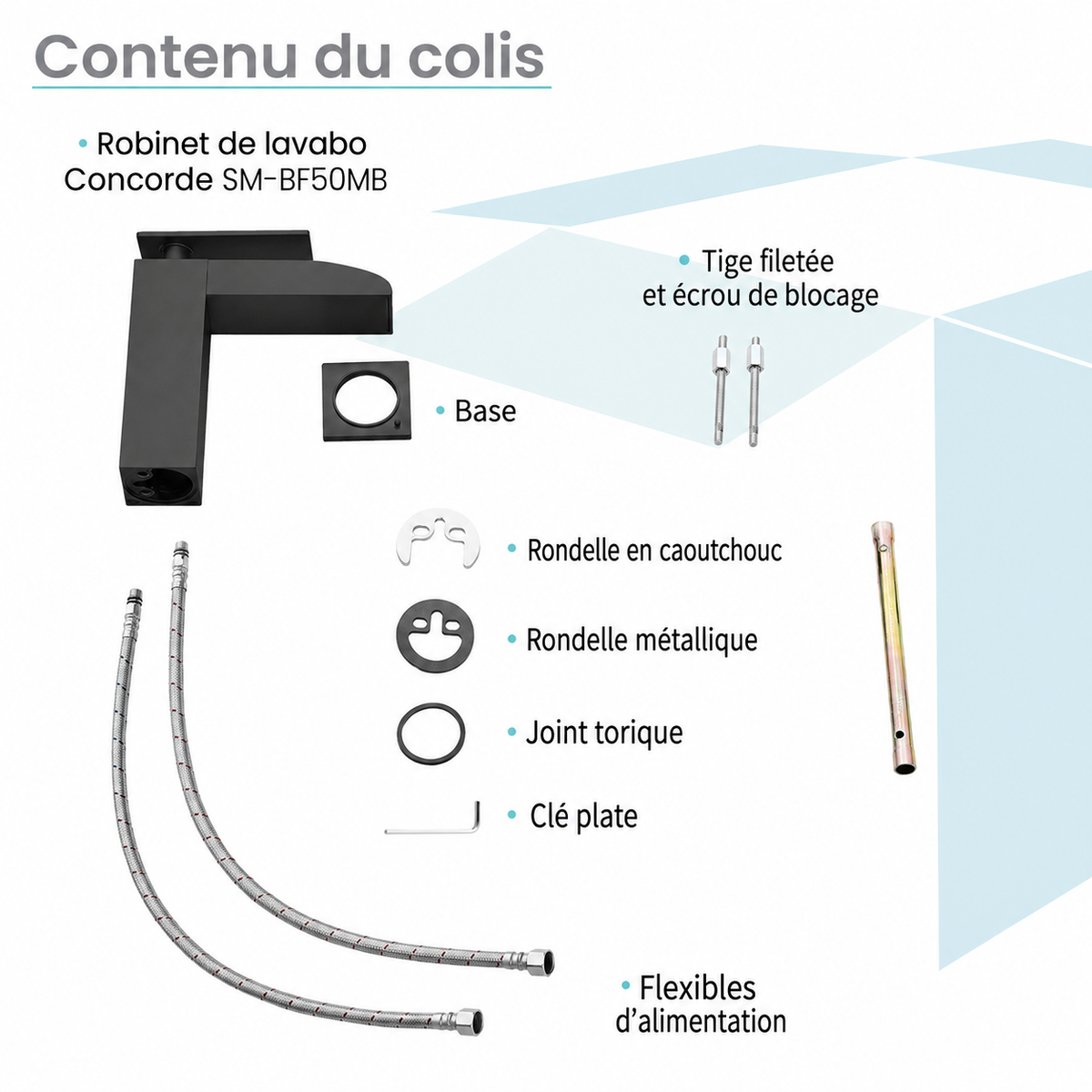 Concorde monotrou, monocommande, Waterfall mitigeur de lavabo – finition noir mat
