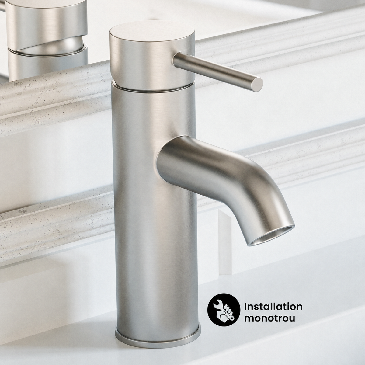 Ivy — Mitigeur de lavabo monotrou, nickel brossé