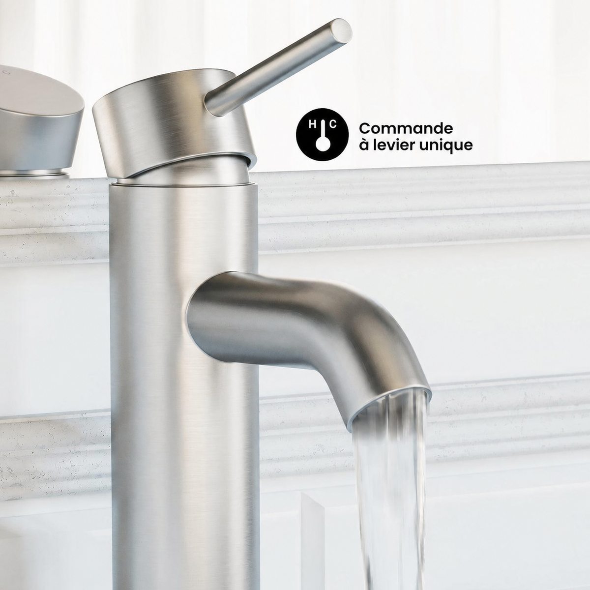Ivy — Mitigeur de lavabo monotrou, nickel brossé