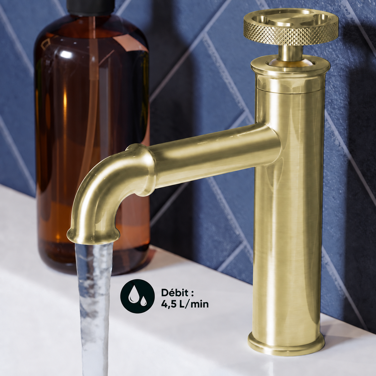 Avallon — Mitigeur de lavabo à commande ronde, or brossé