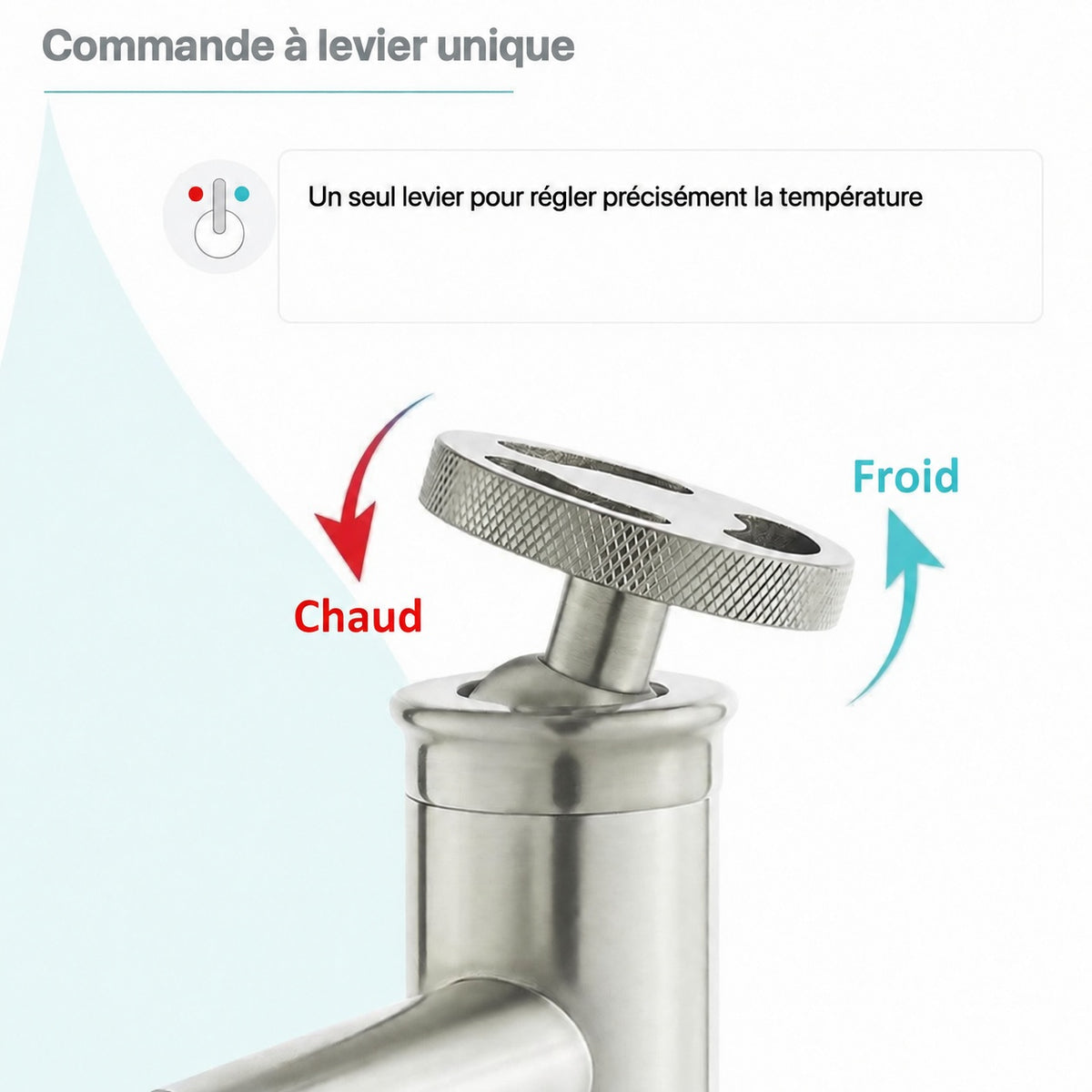 Avallon monotrou, monocommande Wheel, mitigeur de lavabo – finition nickel brossé
