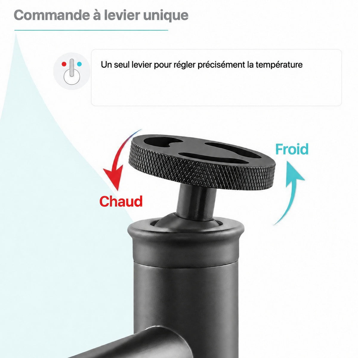 Avallon monotrou, monocommande Wheel, mitigeur de lavabo – finition noir mat