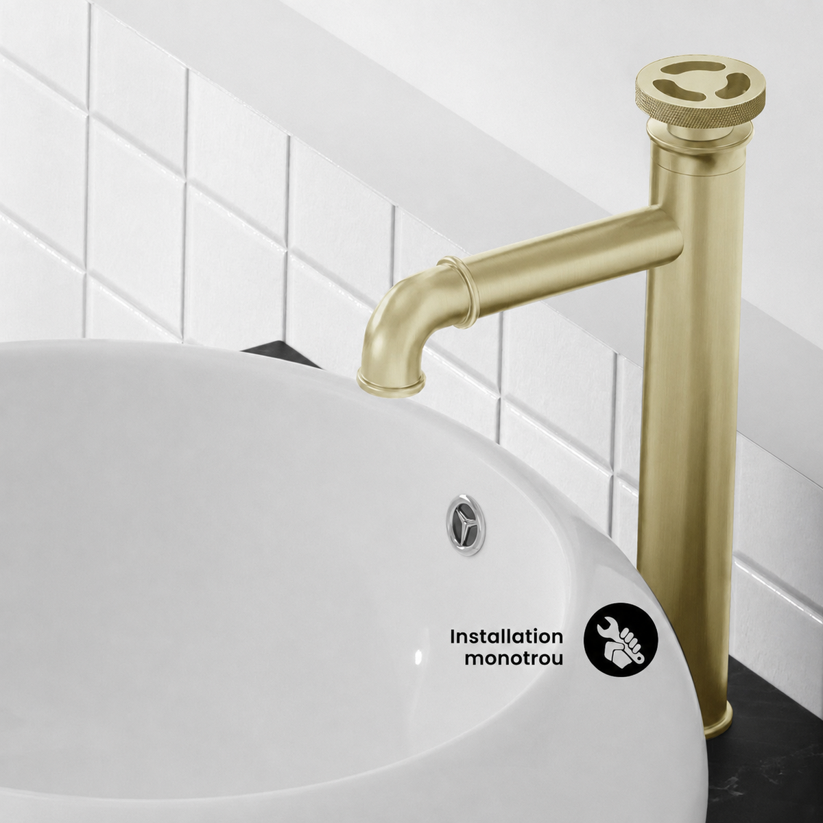 Avallon — Mitigeur de lavabo haut à commande ronde, or brossé