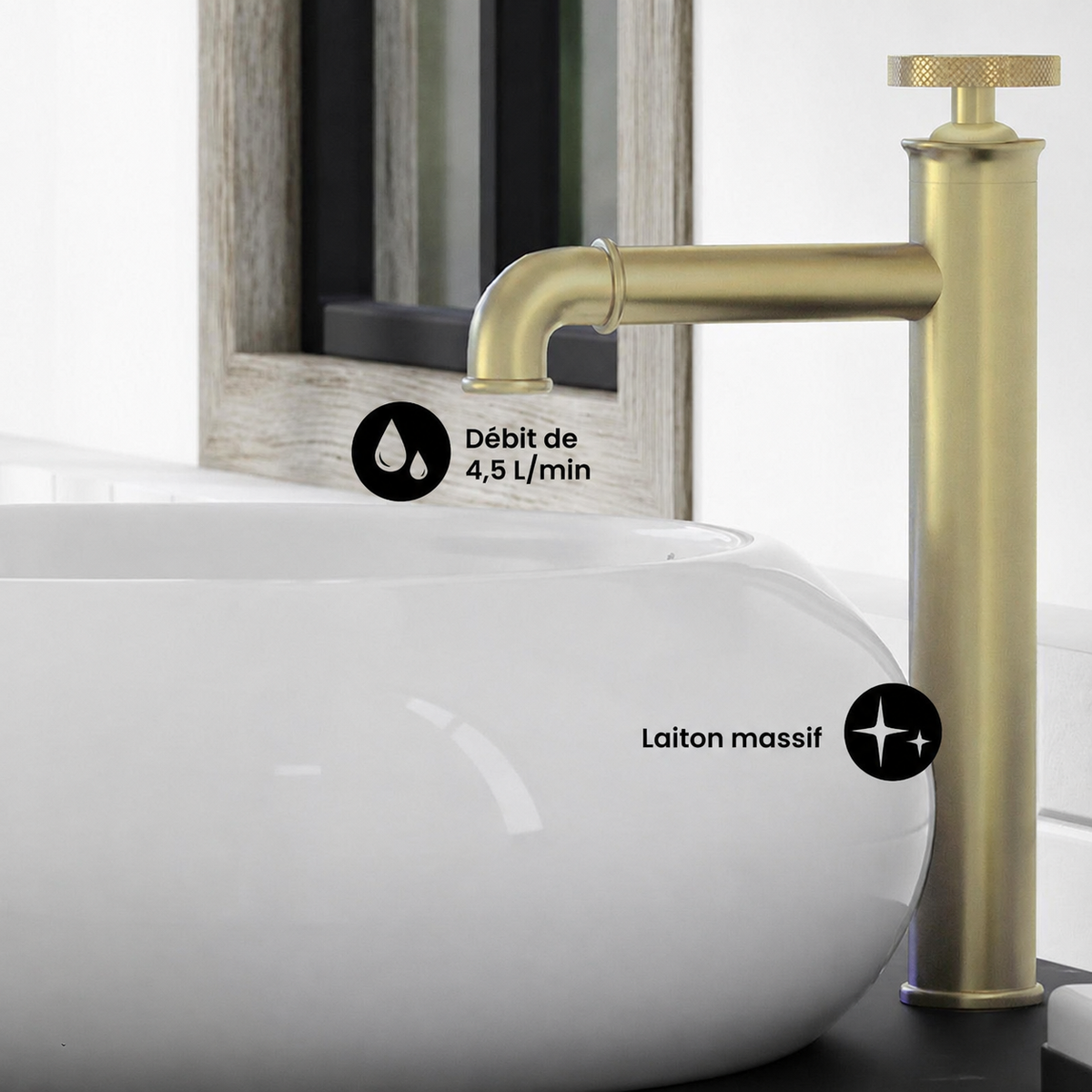 Avallon — Mitigeur de lavabo haut à commande ronde, or brossé