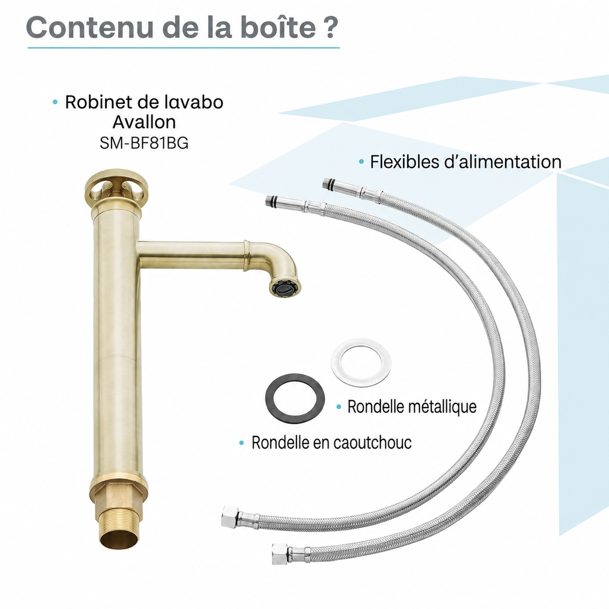 Avallon — Mitigeur de lavabo haut à commande ronde, or brossé