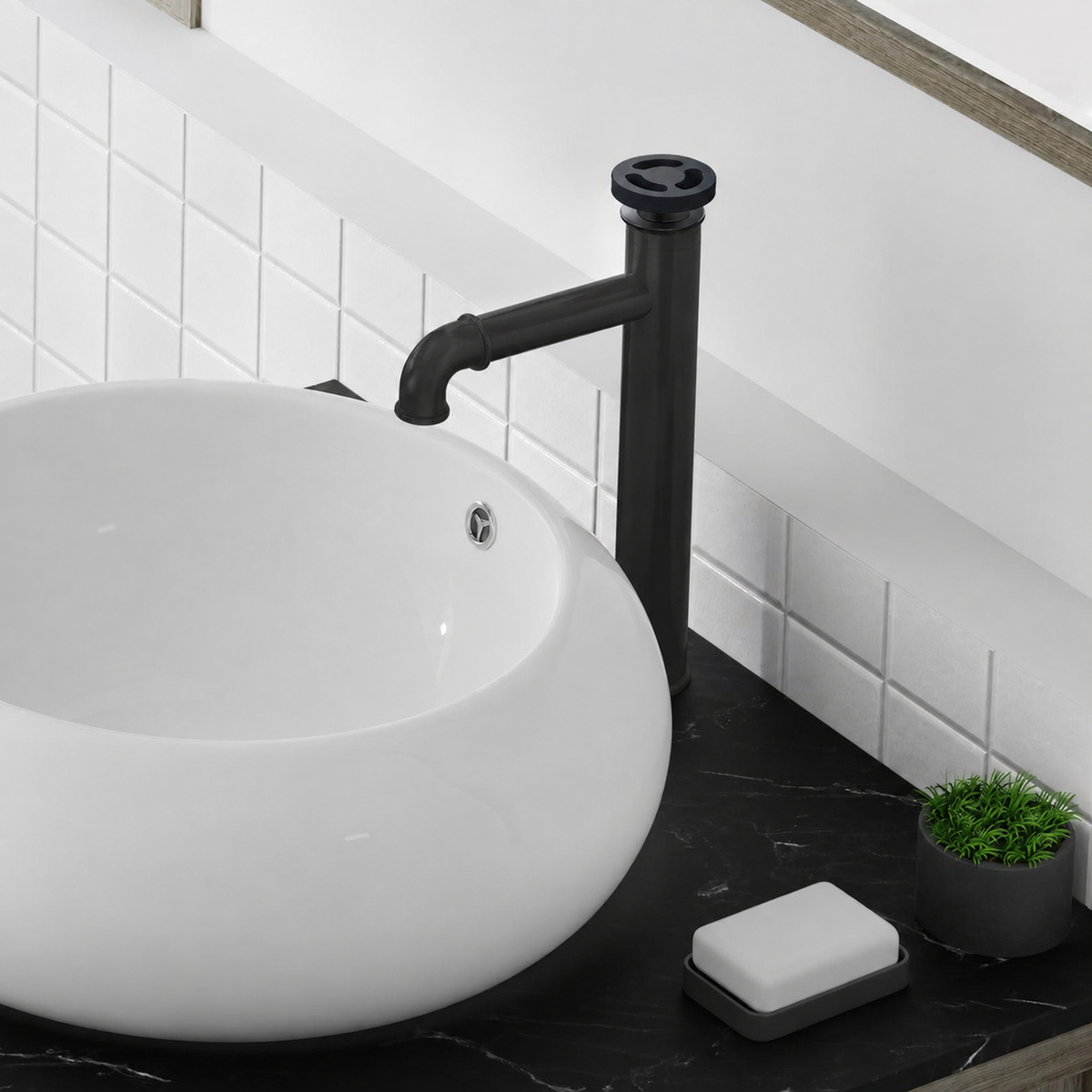 Avallon — Mitigeur de lavabo haut à commande ronde, noir mat