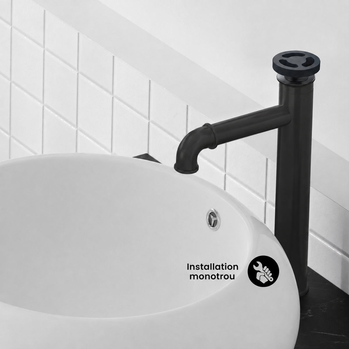 Avallon — Mitigeur de lavabo haut à commande ronde, noir mat