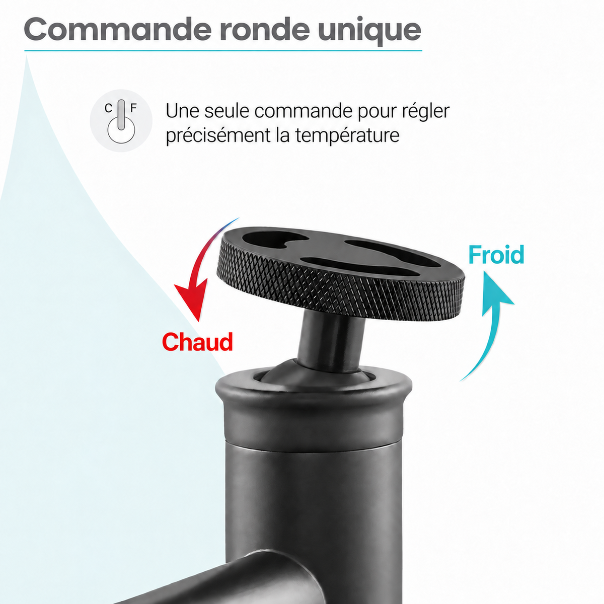 Avallon — Mitigeur de lavabo haut à commande ronde, noir mat