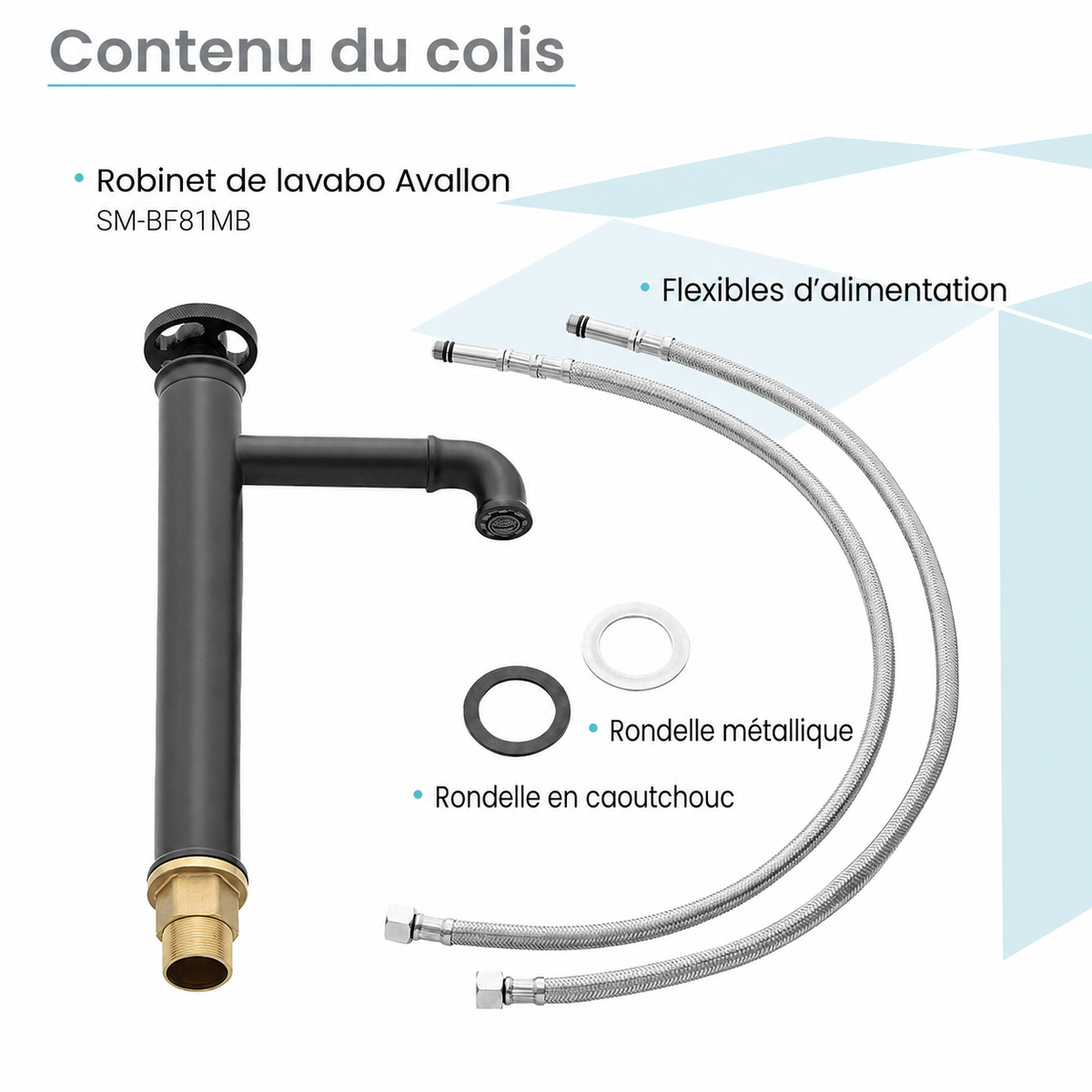 Avallon — Mitigeur de lavabo haut à commande ronde, noir mat