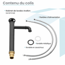Avallon — Mitigeur de lavabo haut à commande ronde, noir mat