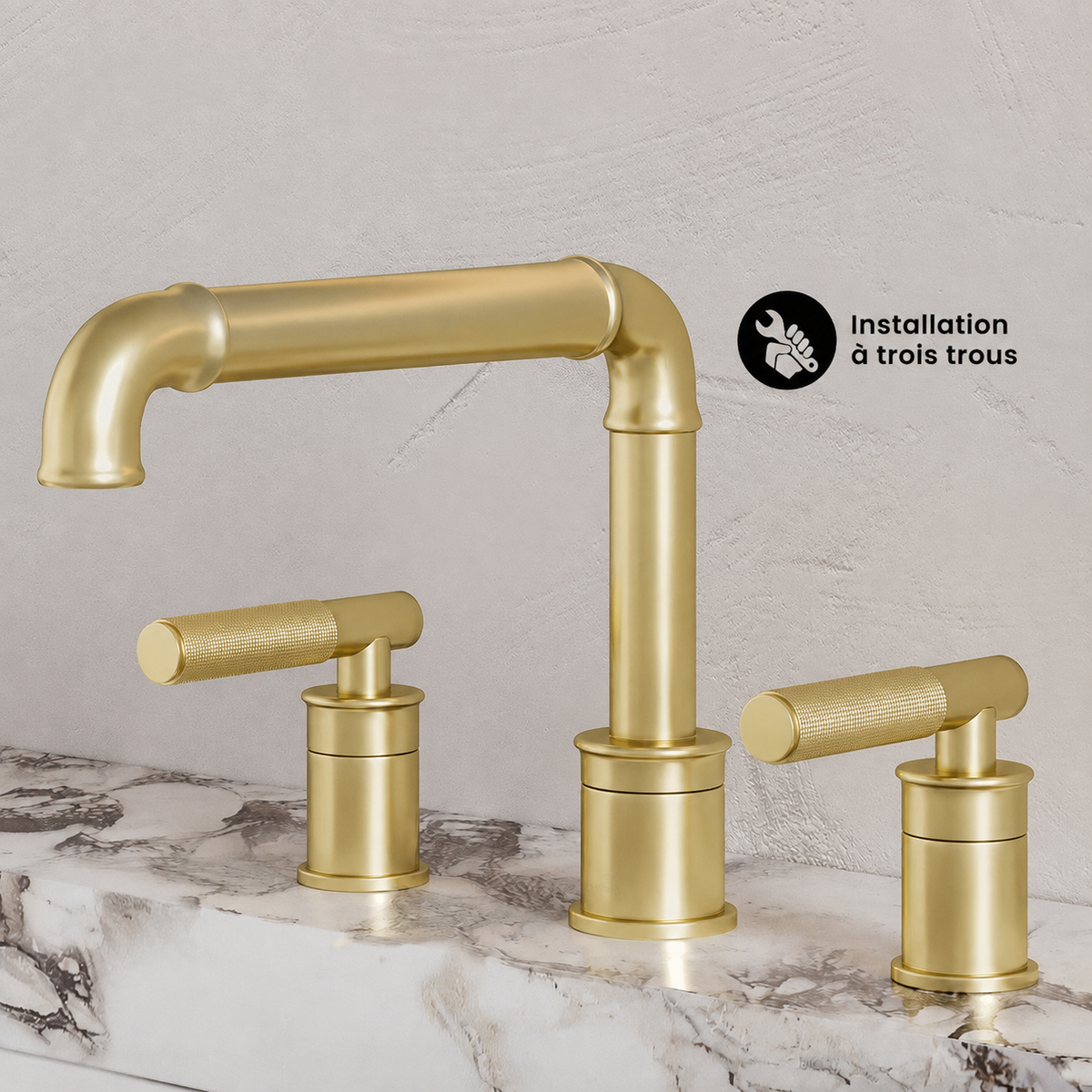 Avallon 20,3 cm. Widespread, Sleek Handle, mitigeur de lavabo – finition or brossé