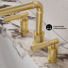 Avallon 20,3 cm. Widespread, Sleek Handle, mitigeur de lavabo – finition or brossé