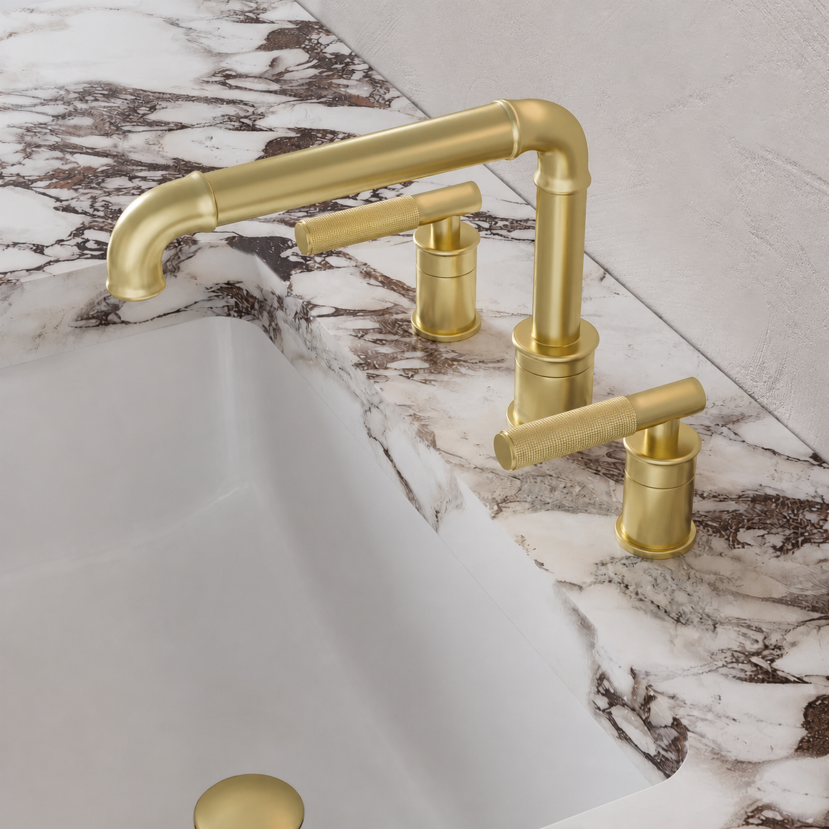 Avallon 20,3 cm. Widespread, Sleek Handle, mitigeur de lavabo – finition or brossé
