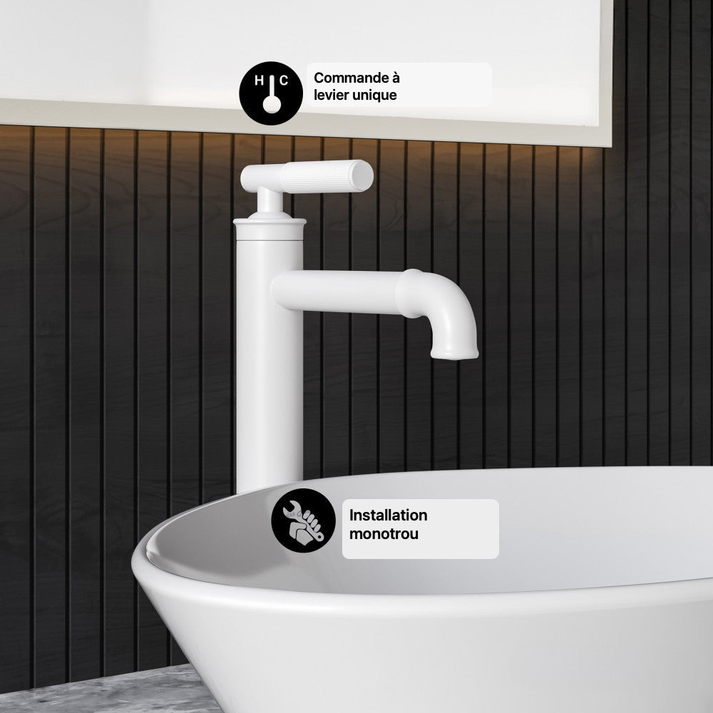 Avallon monotrou, monocommande Sleek, High Arc mitigeur de lavabo – finition blanc mat
