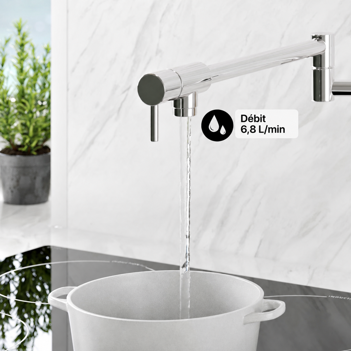 Ivy Retractable mural Pot Filler – finition Chrome