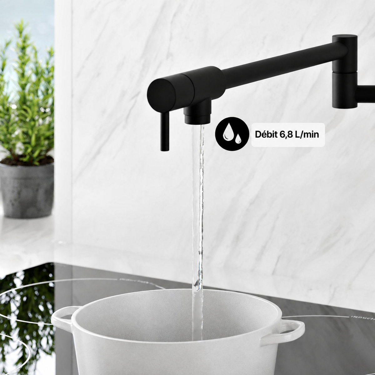 Ivy Retractable mural Pot Filler – finition noir mat