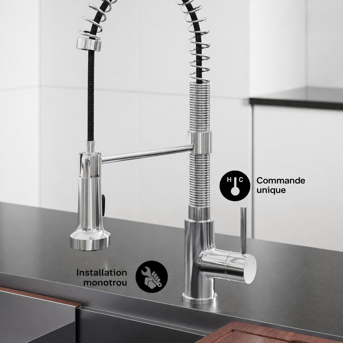 Nouvet — Mitigeur de cuisine avec douchette extractible, chrome