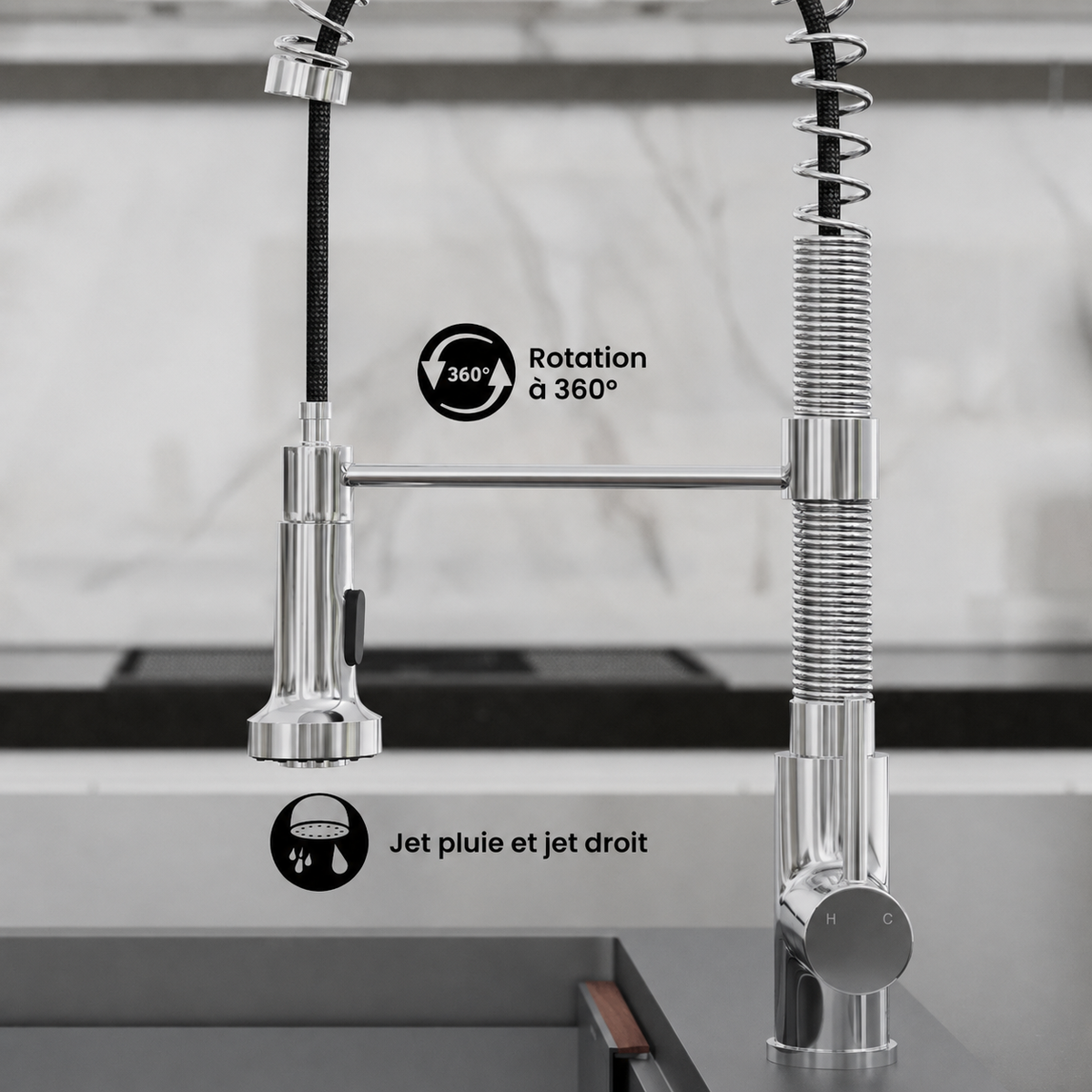 Nouvet — Mitigeur de cuisine avec douchette extractible, chrome