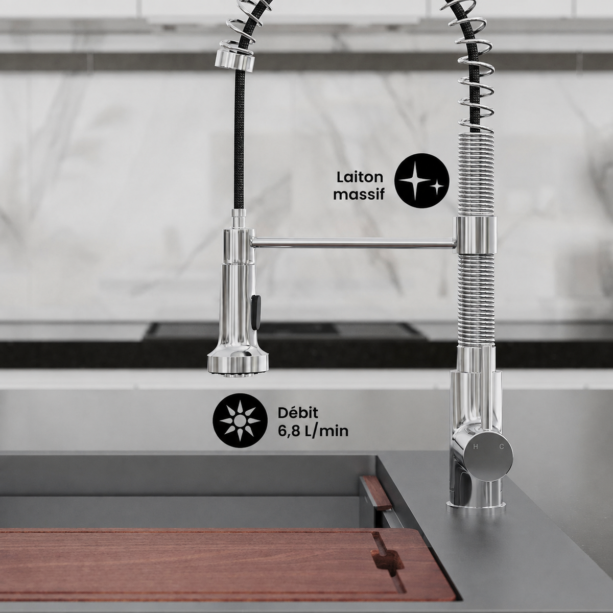 Nouvet — Mitigeur de cuisine avec douchette extractible, chrome