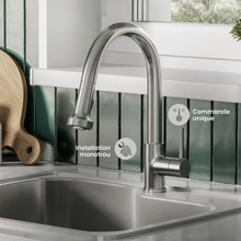 Nouvet Poignée unique, Pull-Down mitigeur de cuisine – finition nickel brossé