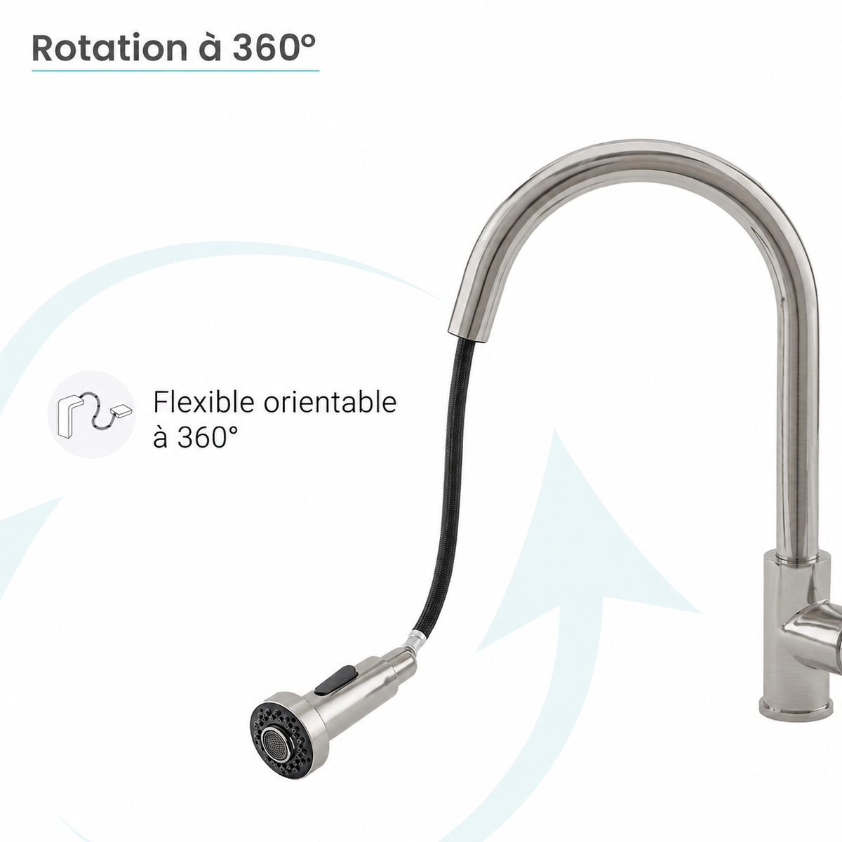 Nouvet Poignée unique, Pull-Down mitigeur de cuisine – finition nickel brossé