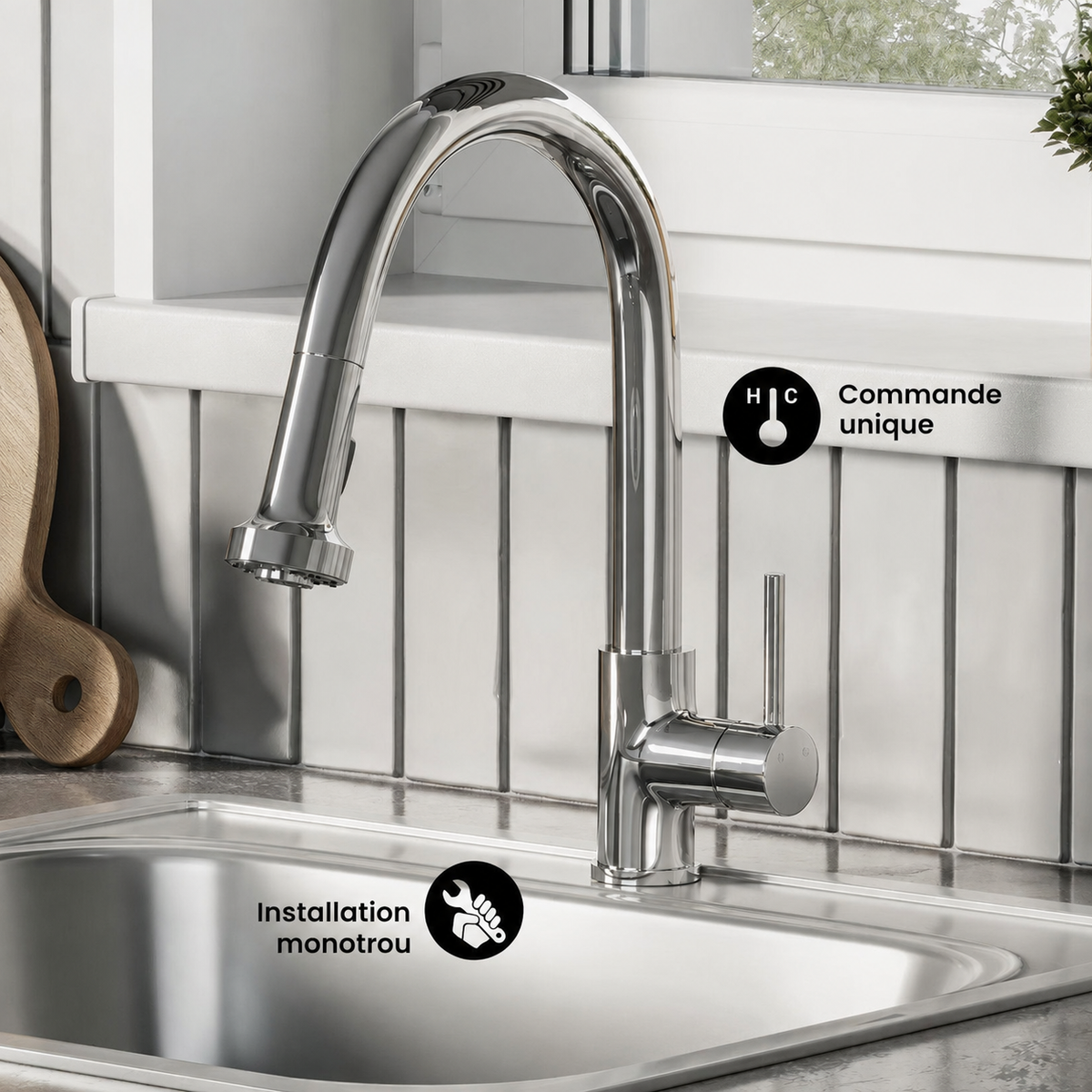 Nouvet — Mitigeur de cuisine avec douchette extractible, chrome
