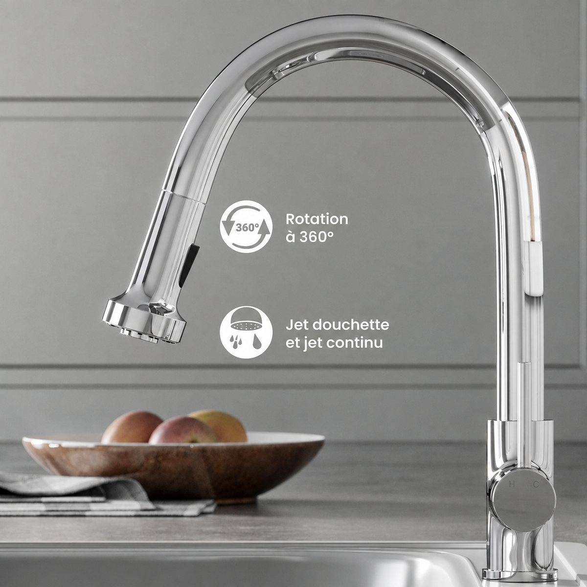 Nouvet — Mitigeur de cuisine avec douchette extractible, chrome
