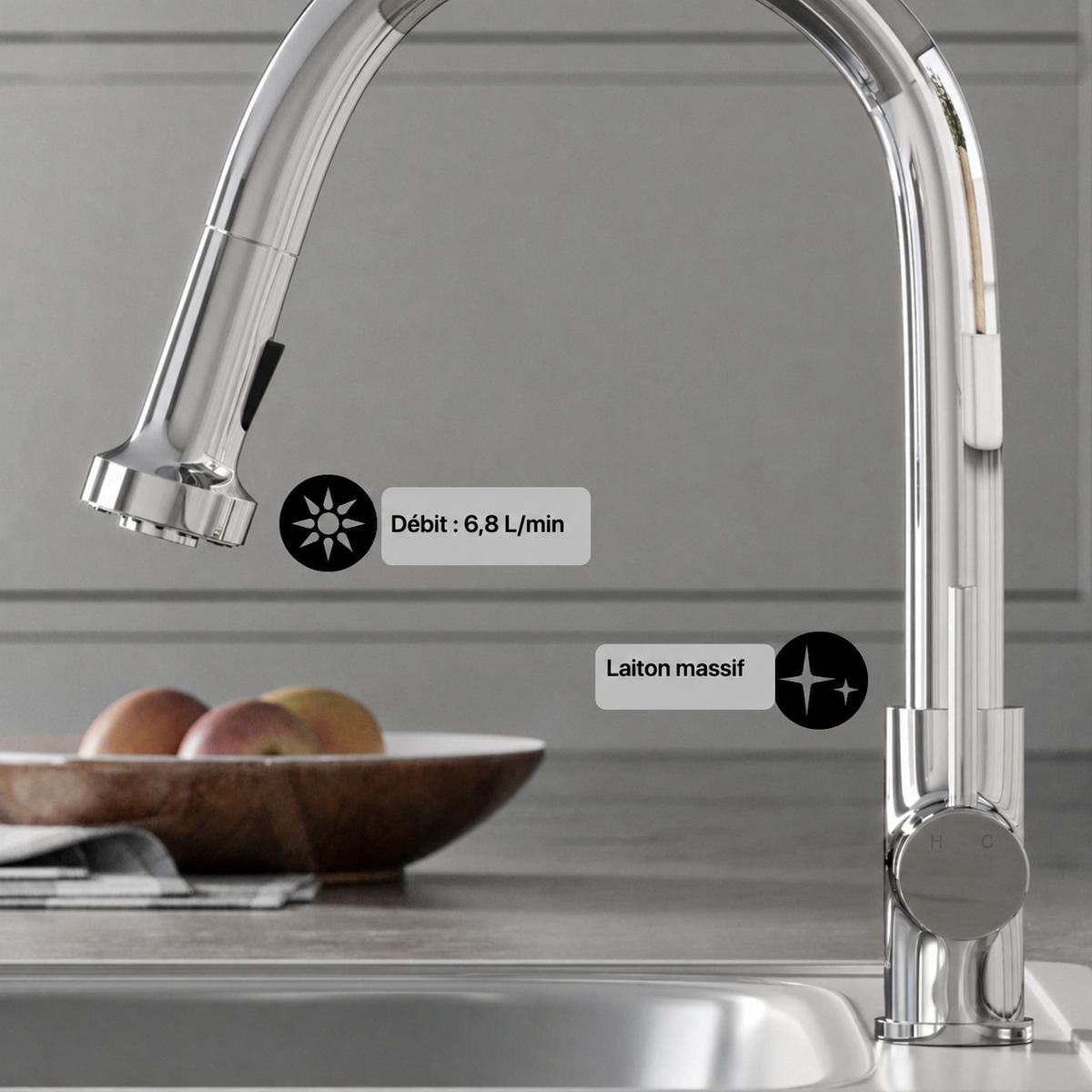 Nouvet — Mitigeur de cuisine avec douchette extractible, chrome