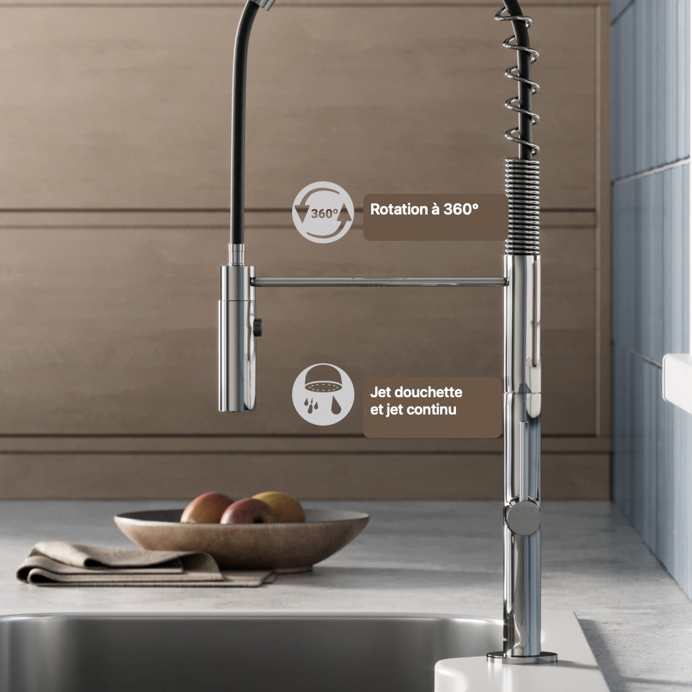 Chalet Poignée unique, Pull-Down mitigeur de cuisine – finition Chrome