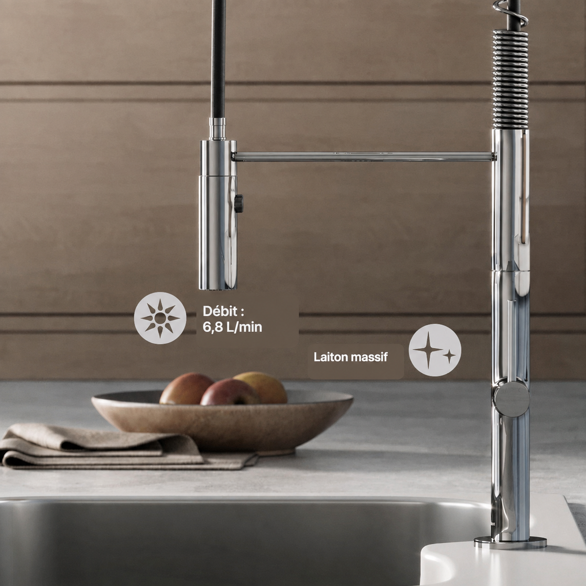 Chalet Poignée unique, Pull-Down mitigeur de cuisine – finition Chrome