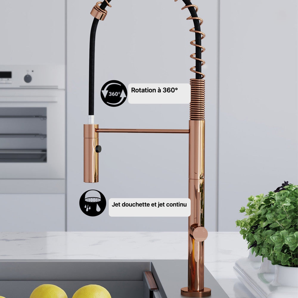Chalet Poignée unique, Pull-Down mitigeur de cuisine – finition Rose or
