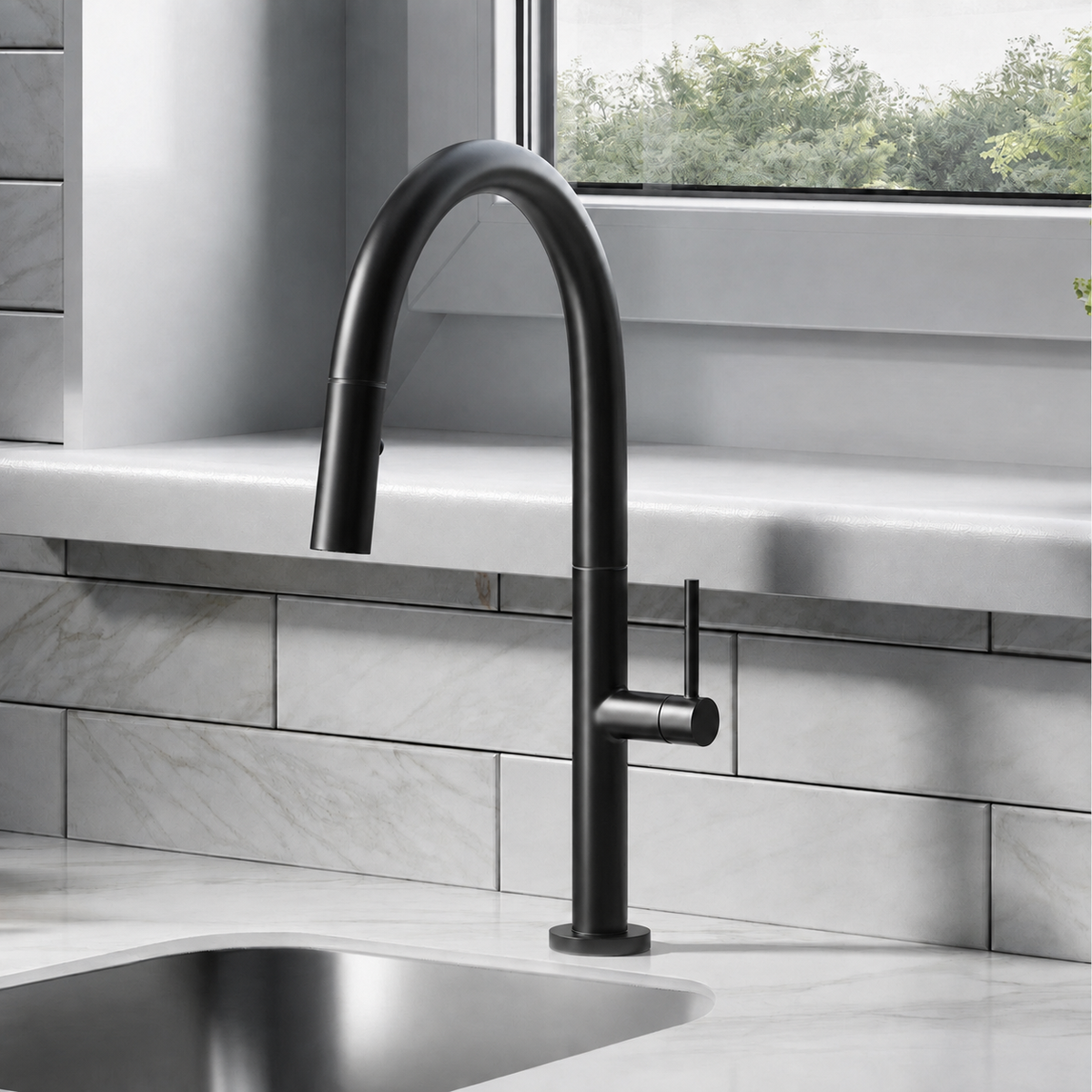 Chalet — Mitigeur de cuisine avec douchette extractible, noir mat