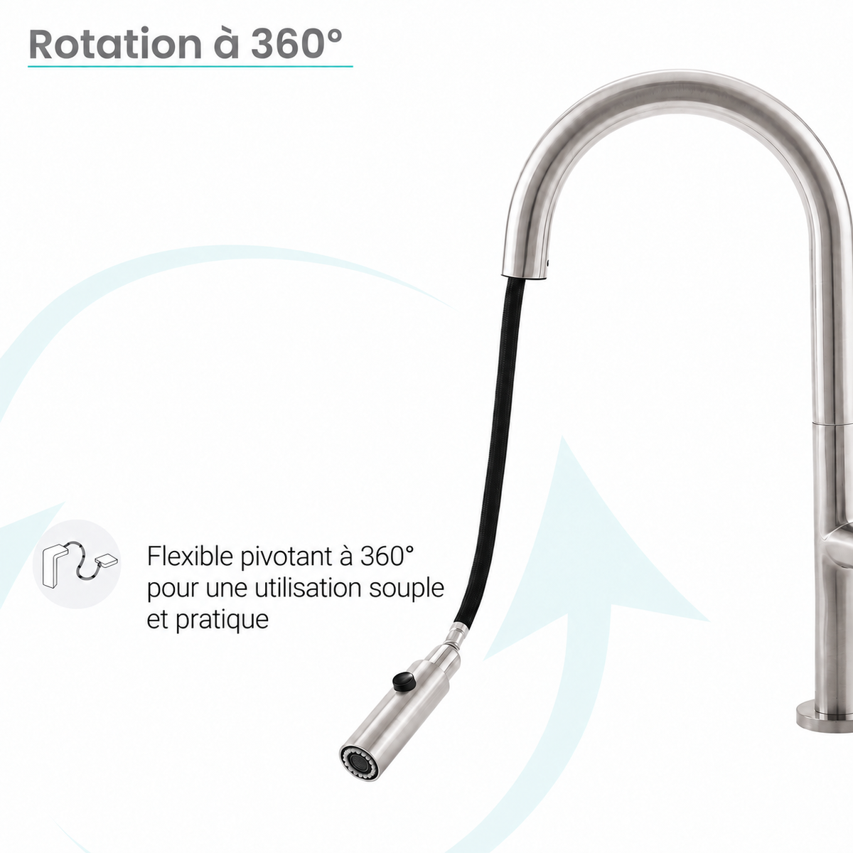 Chalet — Mitigeur de cuisine avec douchette extractible, nickel brossé
