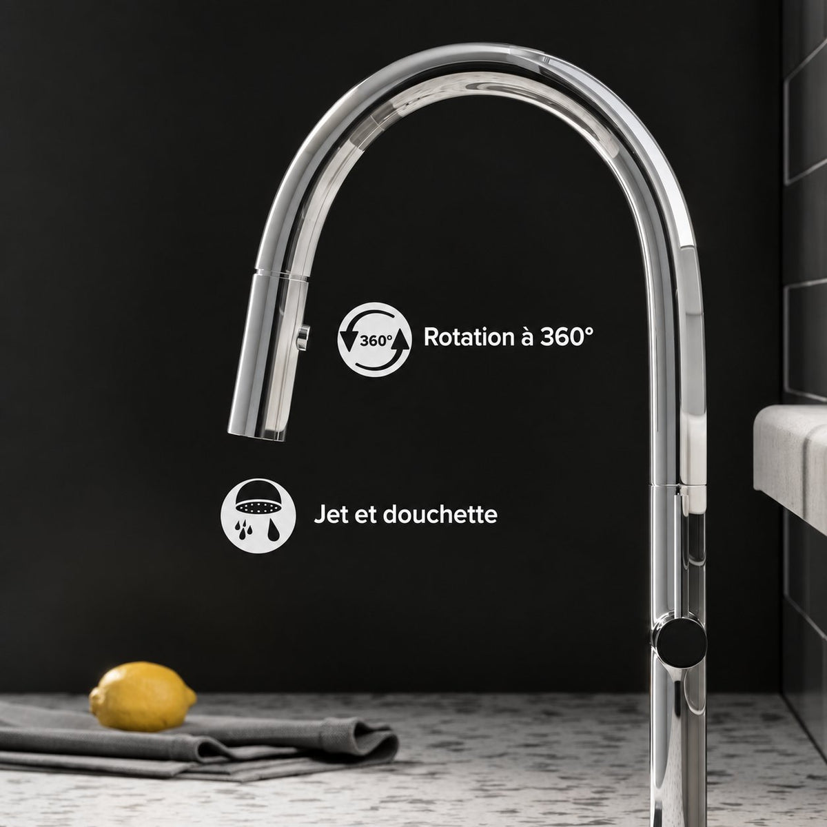 Chalet Poignée unique, Pull-Down mitigeur de cuisine – finition Chrome