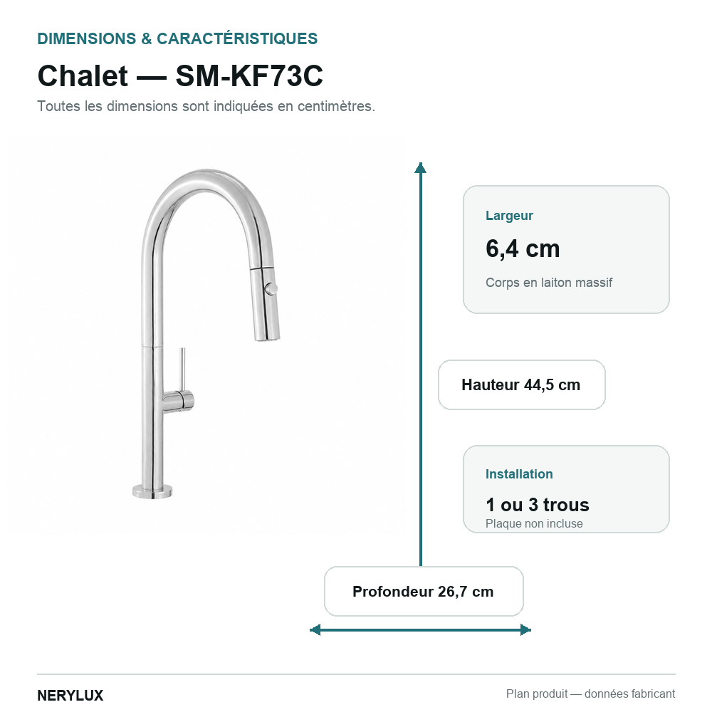 Chalet Poignée unique, Pull-Down mitigeur de cuisine – finition Chrome