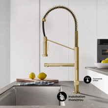 Nouvet Poignée unique, Pull-Down mitigeur de cuisine avec Pot Filler – finition or brossé