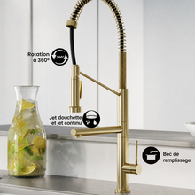 Nouvet Poignée unique, Pull-Down mitigeur de cuisine avec Pot Filler – finition or brossé