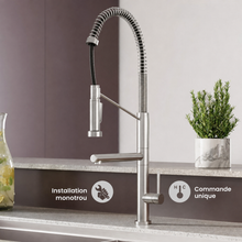 Nouvet Poignée unique, Pull-Down mitigeur de cuisine avec Pot Filler – finition nickel brossé