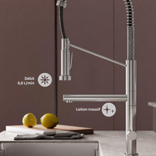 Nouvet Poignée unique, Pull-Down mitigeur de cuisine avec Pot Filler – finition nickel brossé