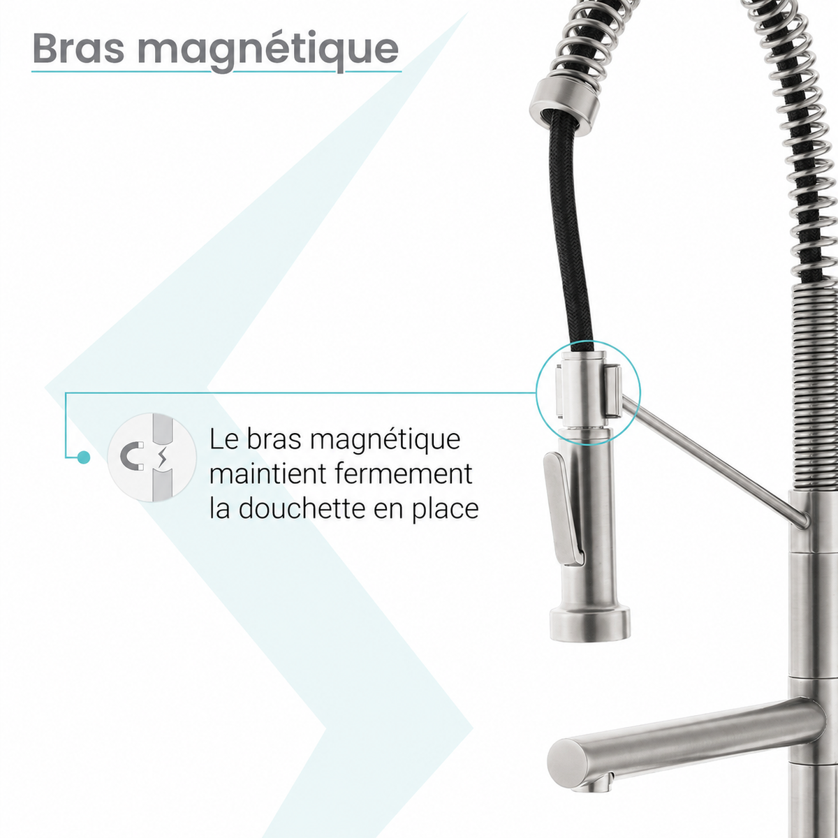 Nouvet Poignée unique, Pull-Down mitigeur de cuisine avec Pot Filler – finition nickel brossé